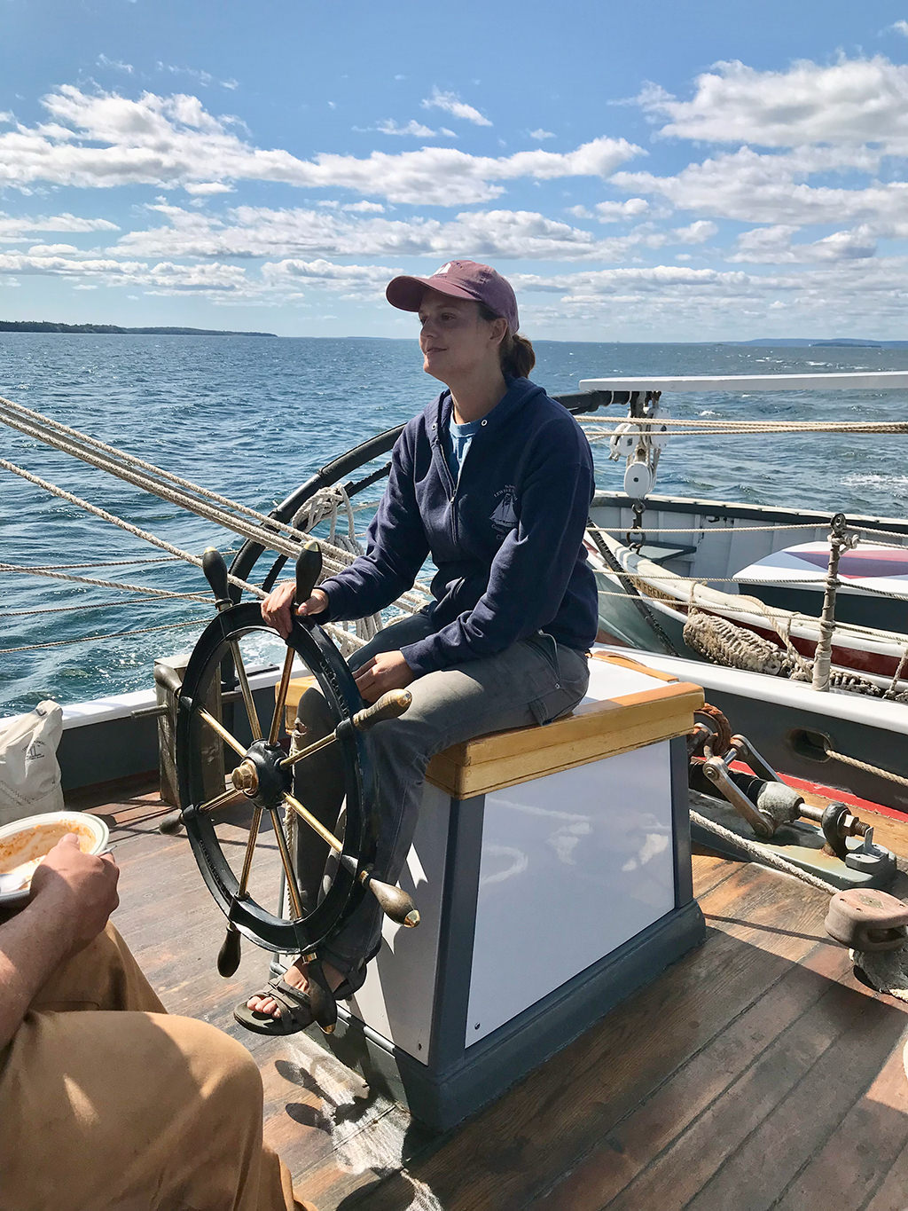 Captain Becky, at ease behind the wheel.